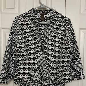 Multiples Black and White Graphic Tie Front Blouse